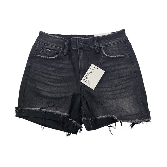 NWT Zenana black stretch grunge black cut off shorts sz M comfort summer emo - Picture 3 of 8